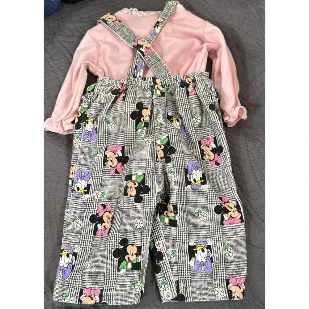 Vintage Mickey & friends Disney Characters Adorable Baby Overalls & Shirt 0-6 Mo